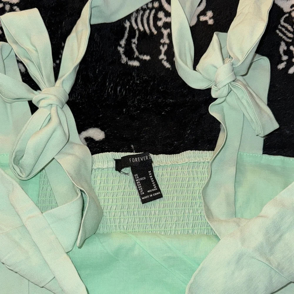 Zara Pale Mint Tie-Shoulder Crop Top & Light Gray Ribbed Wrap Duo
